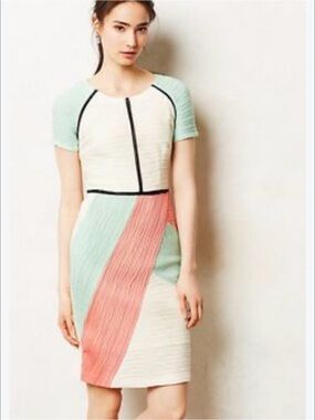 Maeve Mint, Coral & Cream Colorblock Sheath Dress